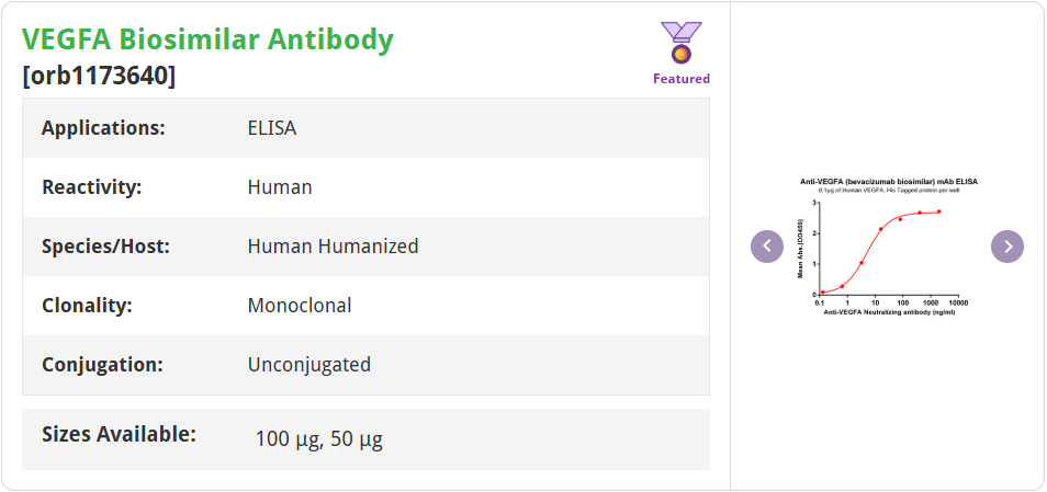 VEGFA Biosimilar Antibody orb1173640 产品信息与 ELISA 曲线